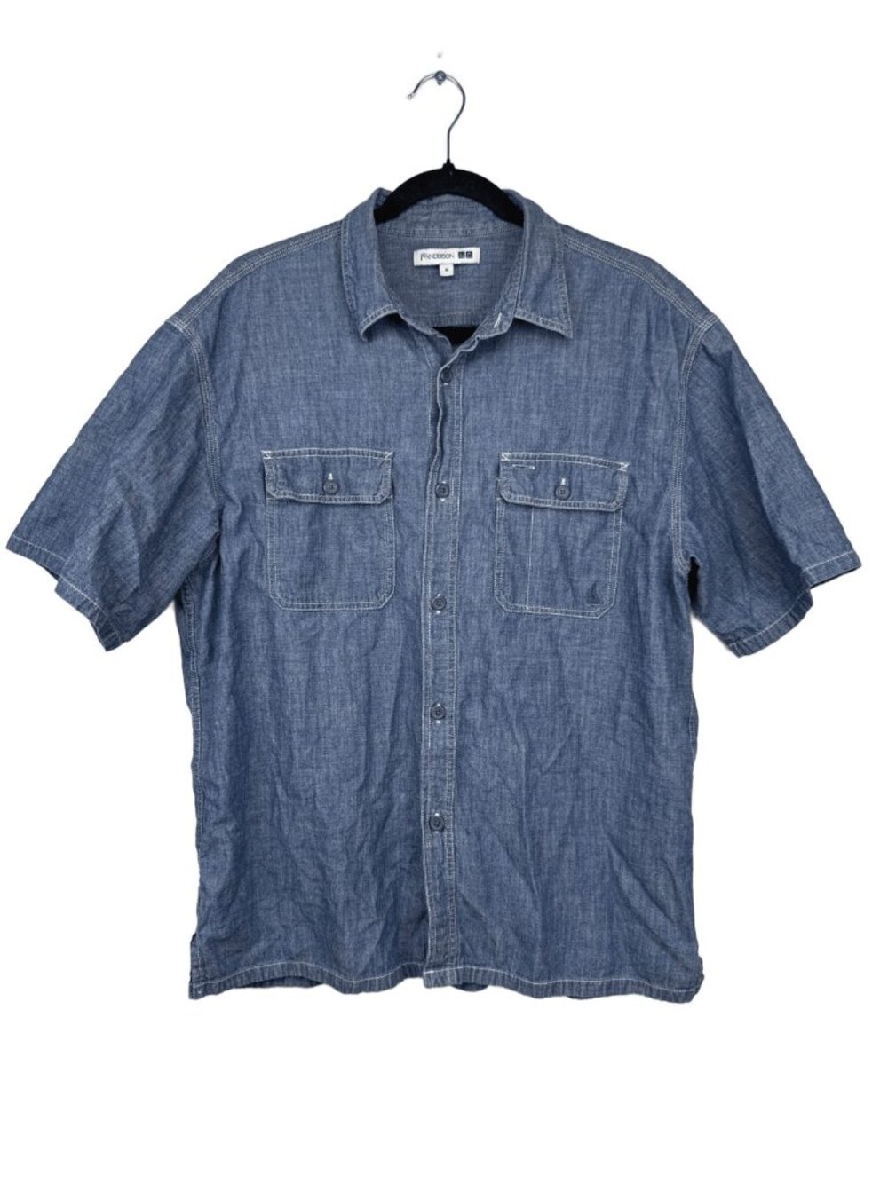 UNIQLO x JW ANDERSON Cotton Chambray Short Sleeve Blue Button-Down Shirt Size M
